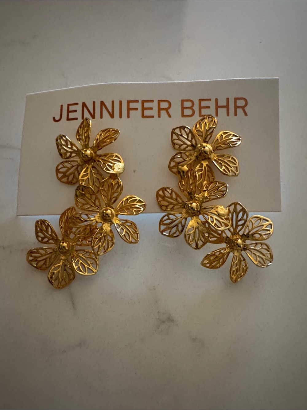 NWT Jennifer Behr Adela Gold Floral Cluster Drop Earrings